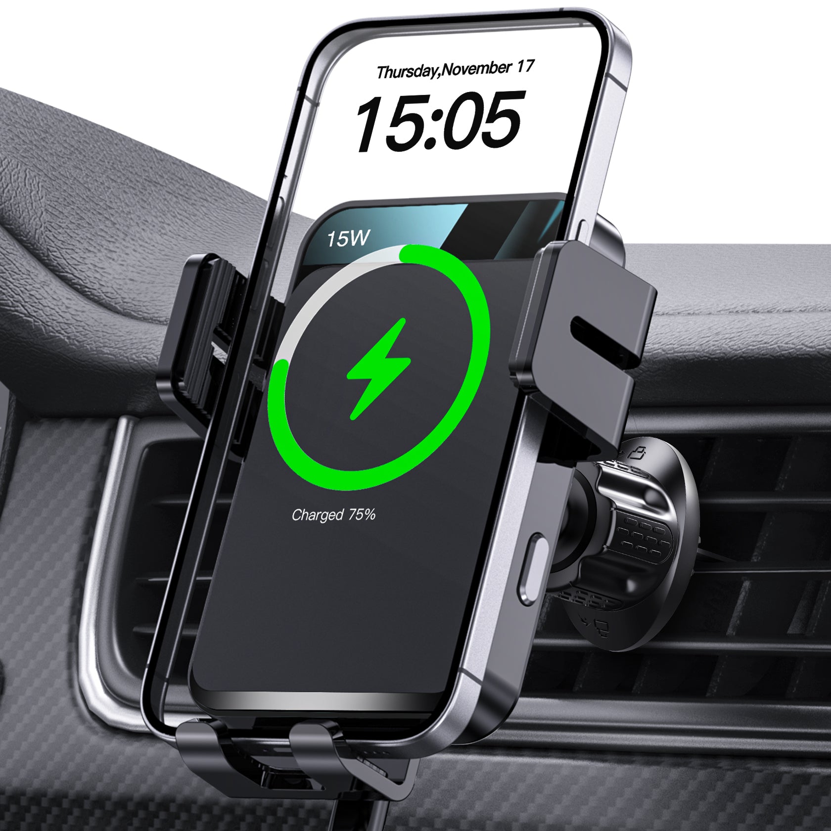 MOKPR 15W Wireless Car Charger, Auto-Clamping Air Vent Mount