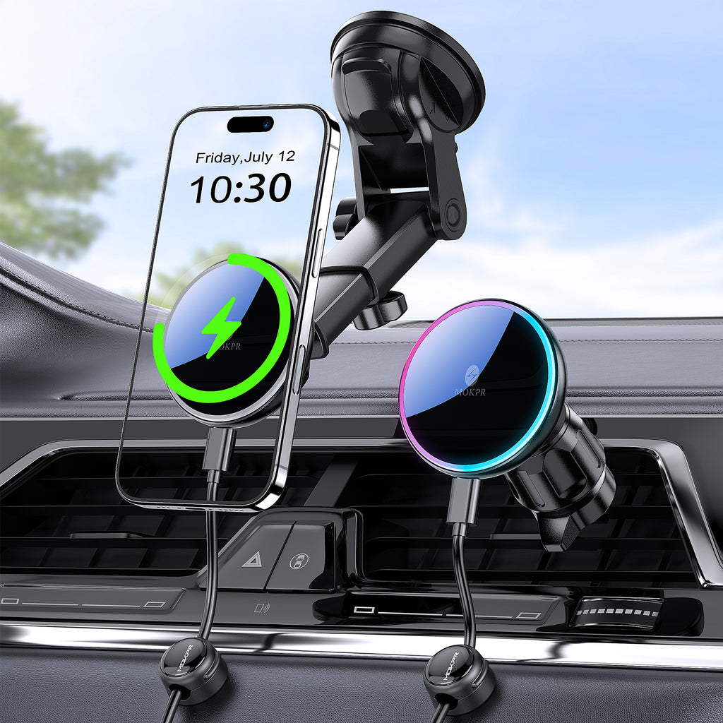 MOKPR MagSafe Car Mount Charger, 3-in-1 Magnetic Phone Holder