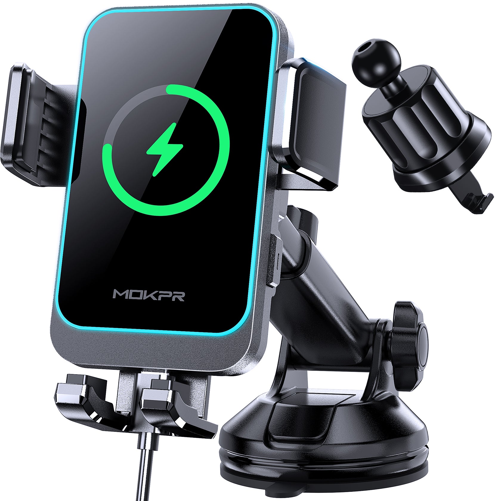 MOKPR 15W Wireless Car Charger, Multi-Mount with LED Light