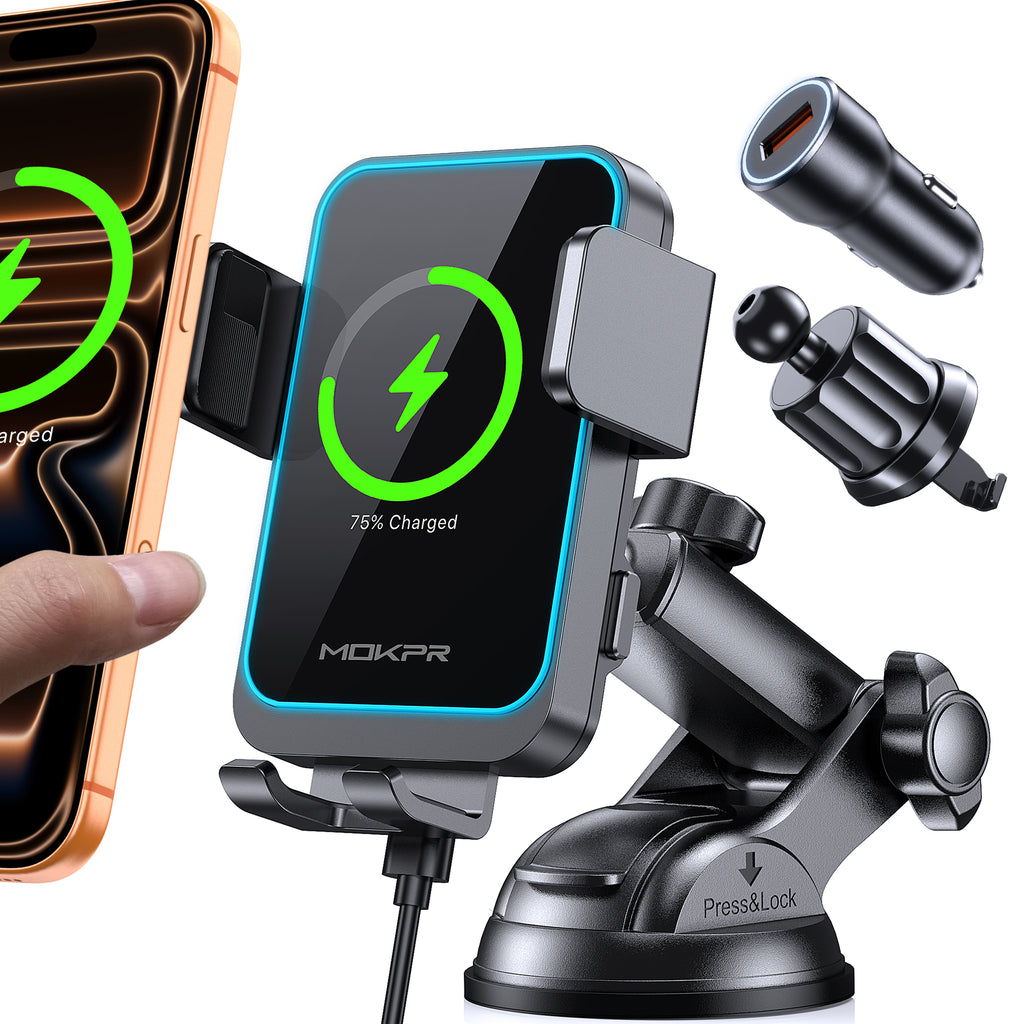 MOKPR 15W Wireless Car Charger, Multi-Mount with Safety Protection
