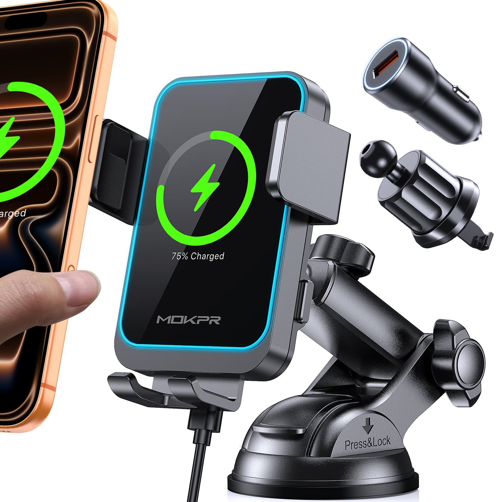 MOKPR 15W Wireless Car Charger, Multi-Mount with Safety Protection