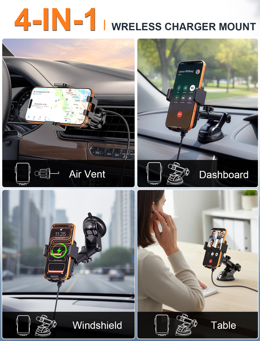 MOKPR 15W Wireless Car Charger, Multi-Mount with Safety Protection