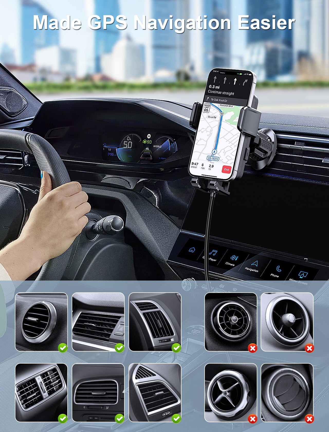 MOKPR 15W Wireless Car Charger, Multi-Mount with LED Light