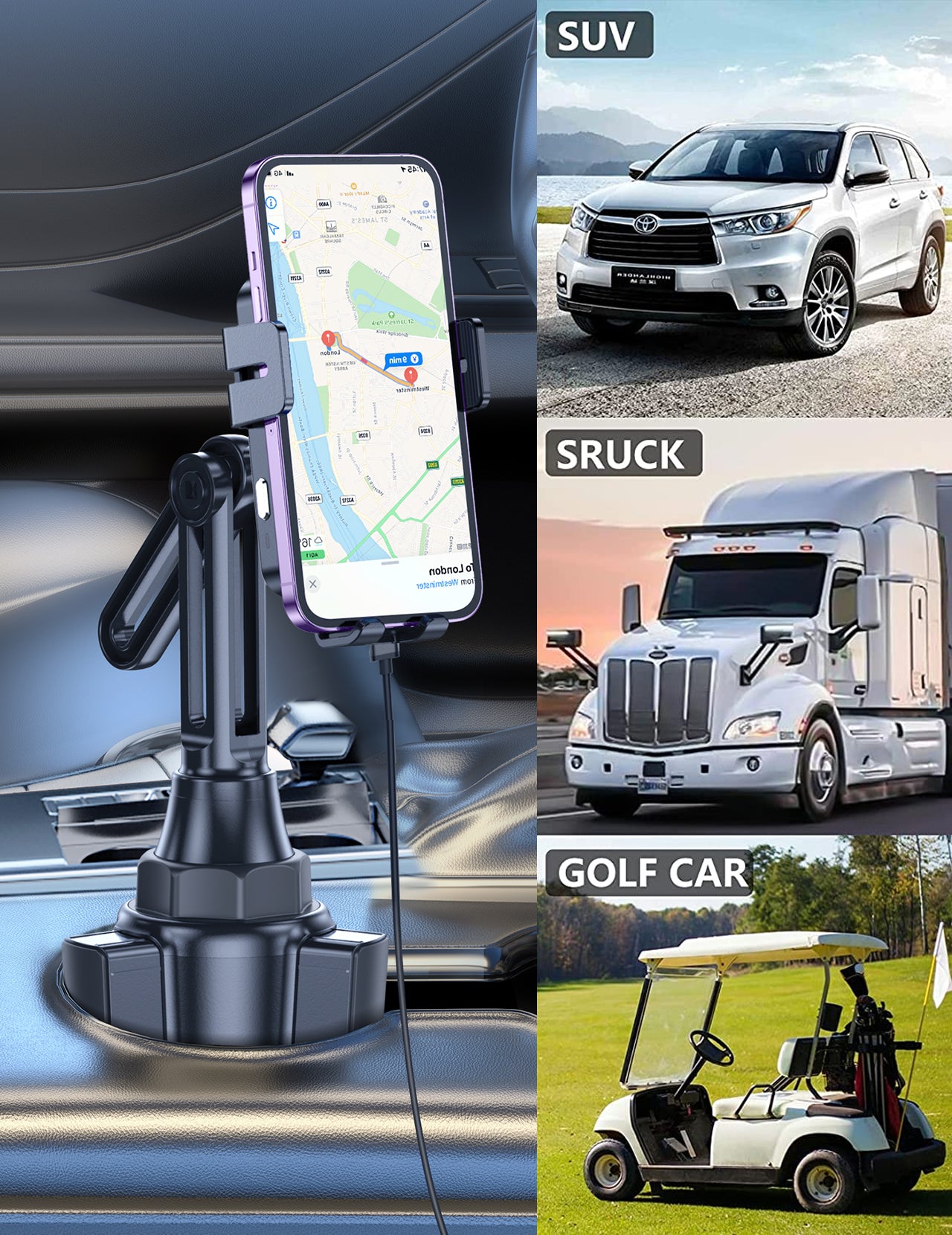 MOKPR 15W Wireless Car Charger, Cup Holder Mount with Telescopic Arm