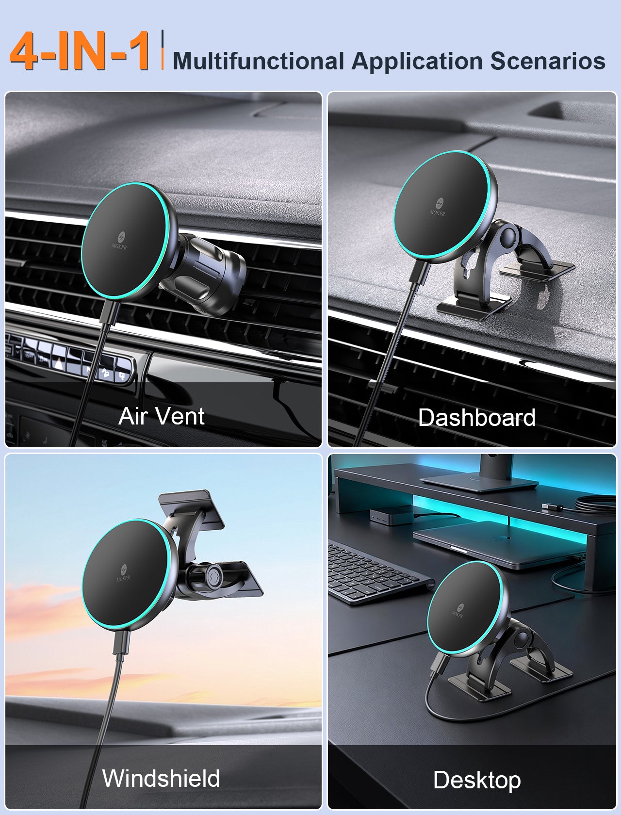 MOKPR MagSafe Car Charger with LED, Compatible with iPhone 12-17