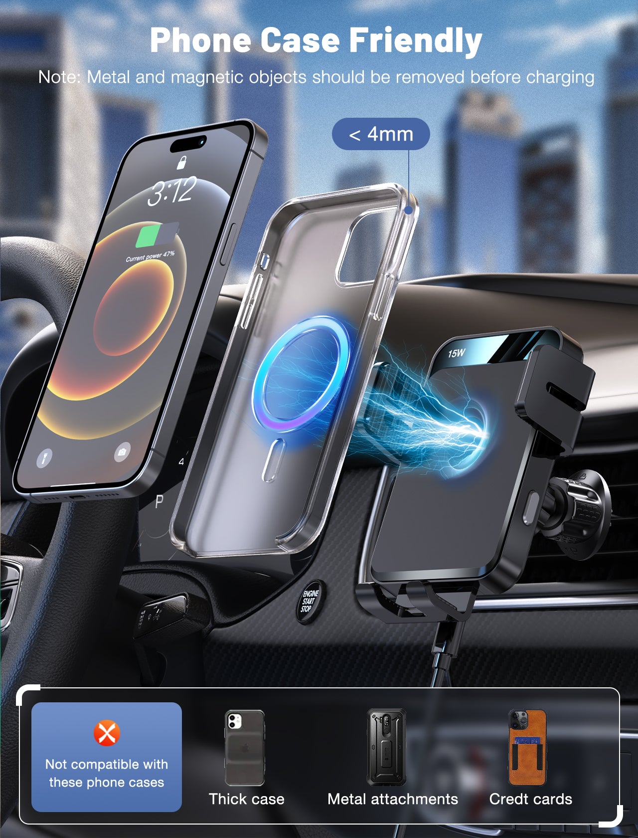 MOKPR 15W Wireless Car Charger, Auto-Clamping Air Vent Mount