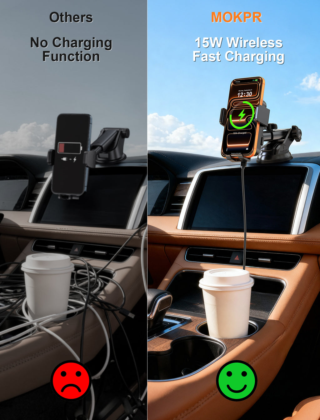 MOKPR 15W Wireless Car Charger, Multi-Mount with Safety Protection