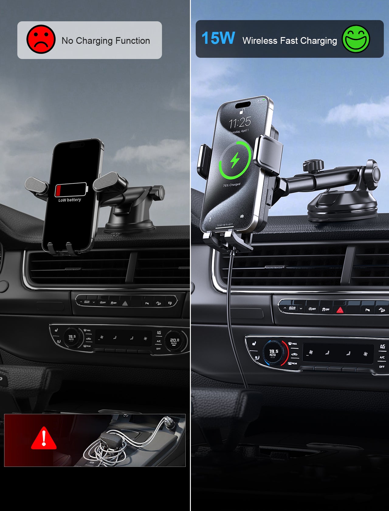MOKPR 15W Wireless Car Charger, Multi-Mount with LED Light