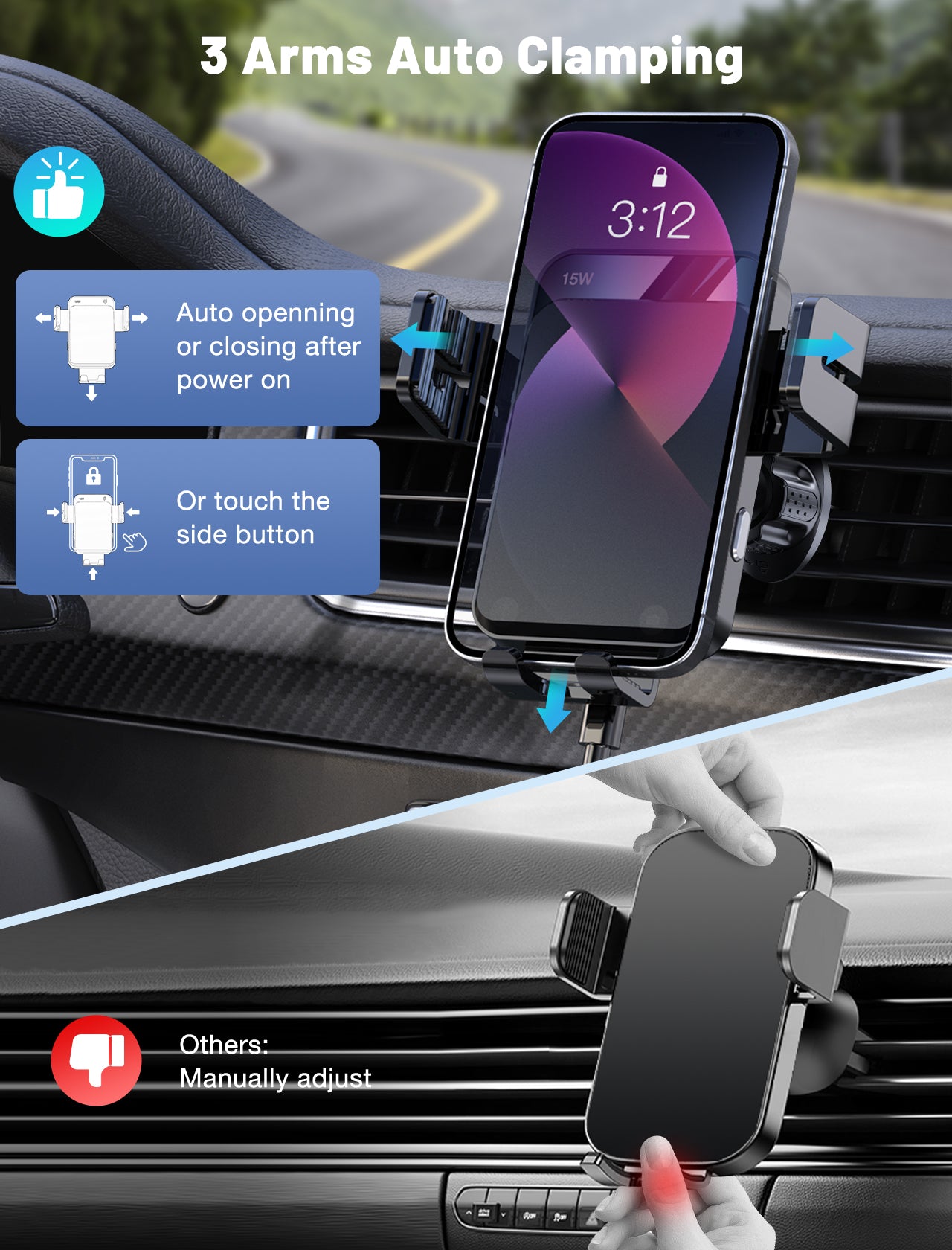 MOKPR 15W Wireless Car Charger, Auto-Clamping Air Vent Mount