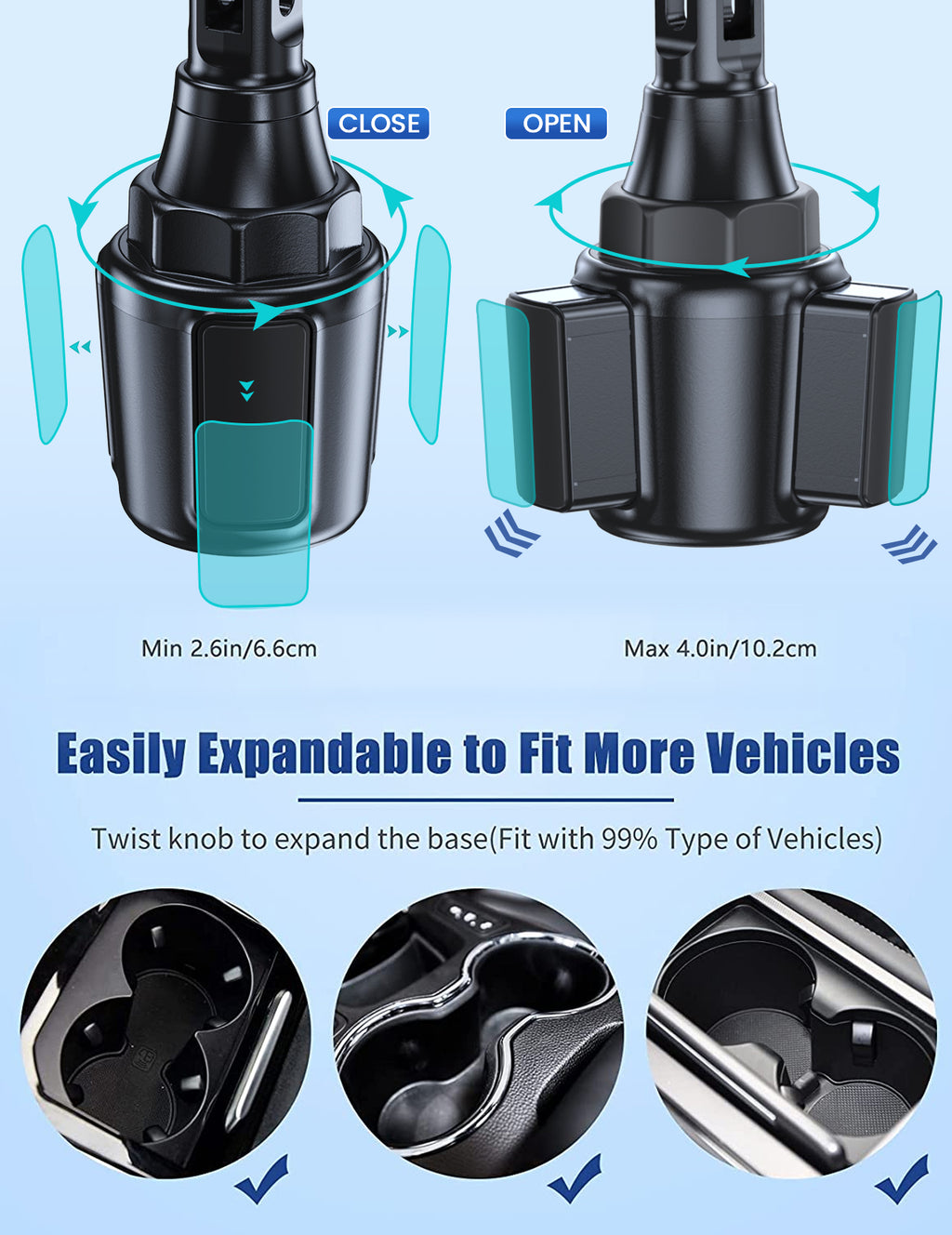 MOKPR 15W Wireless Car Charger, Cup Holder Mount with Telescopic Arm