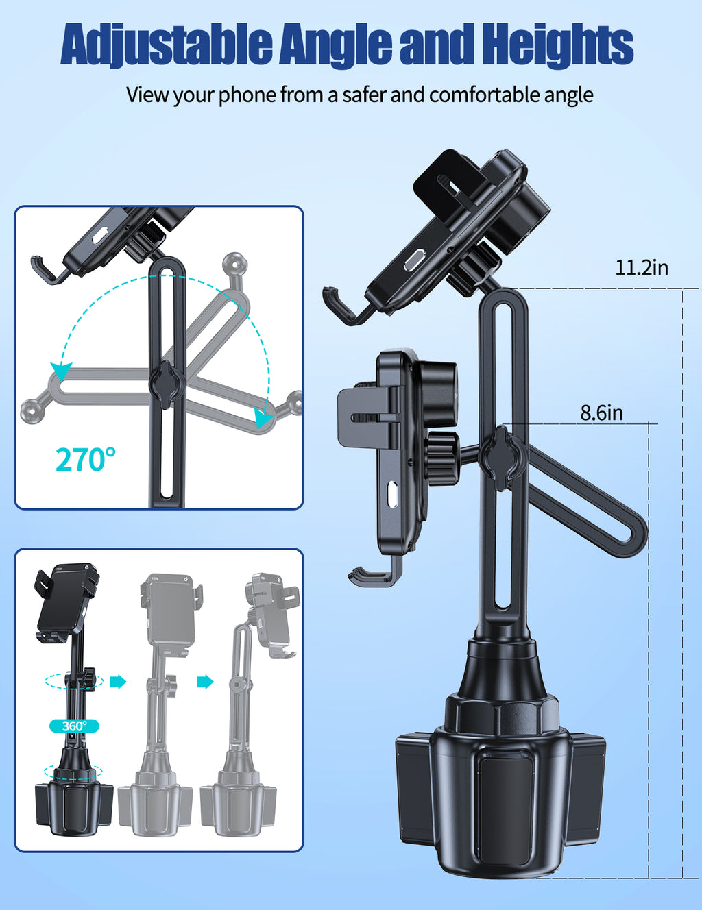 MOKPR 15W Wireless Car Charger, Cup Holder Mount with Telescopic Arm