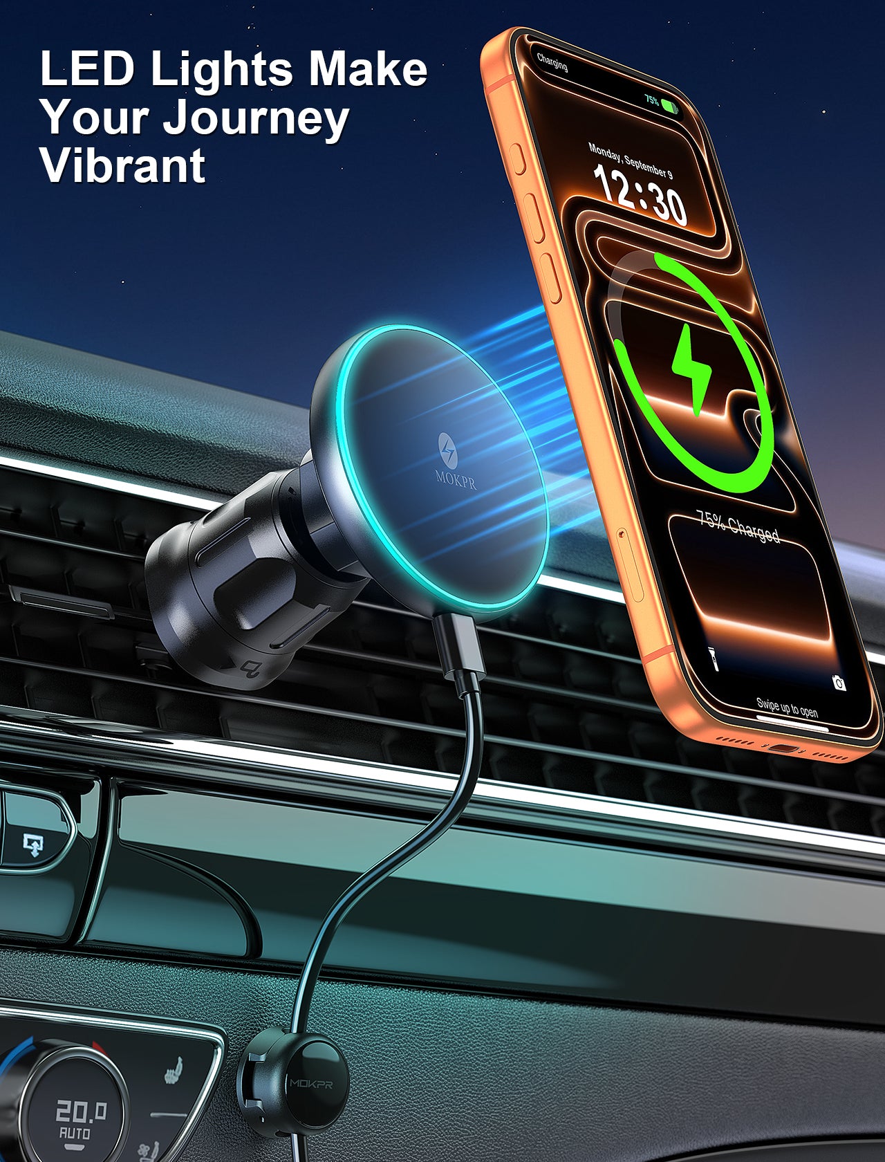 MOKPR MagSafe Car Charger with LED, Compatible with iPhone 12-17