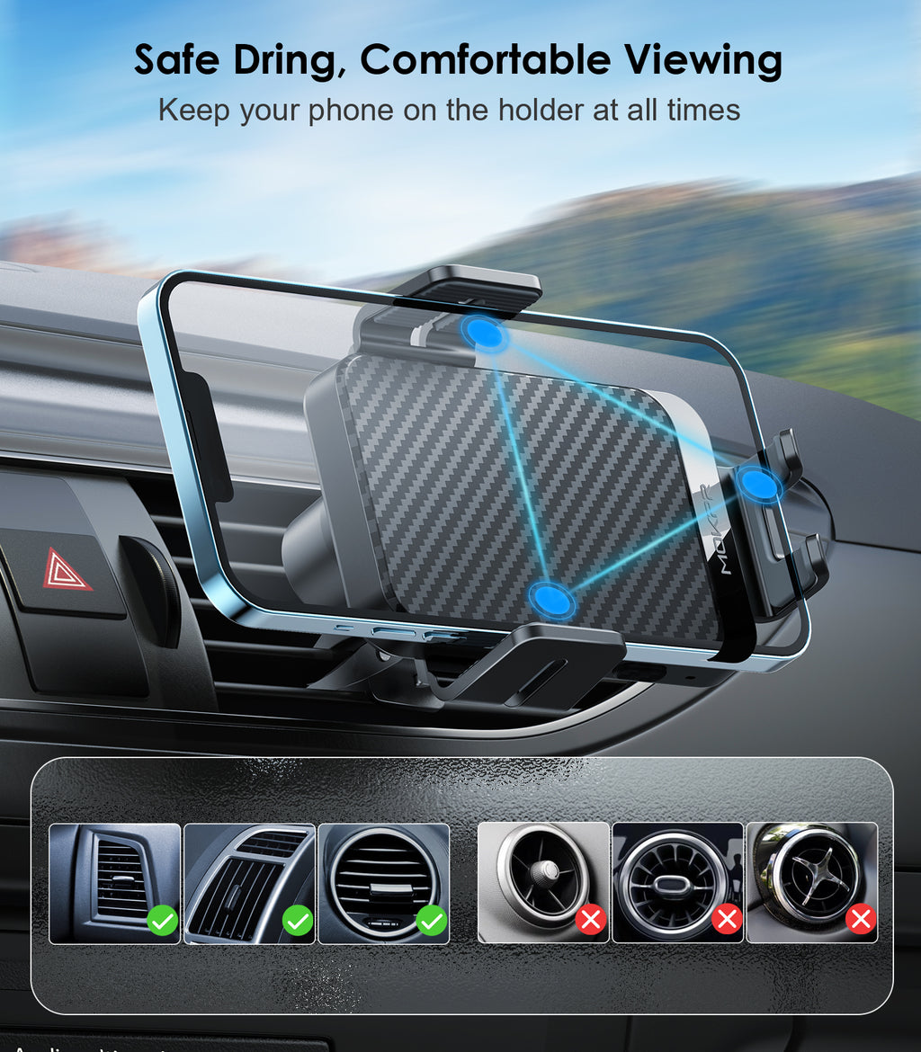 MOKPR 15W Wireless Car Charger, Carbon Fiber Auto-Clamping Mount