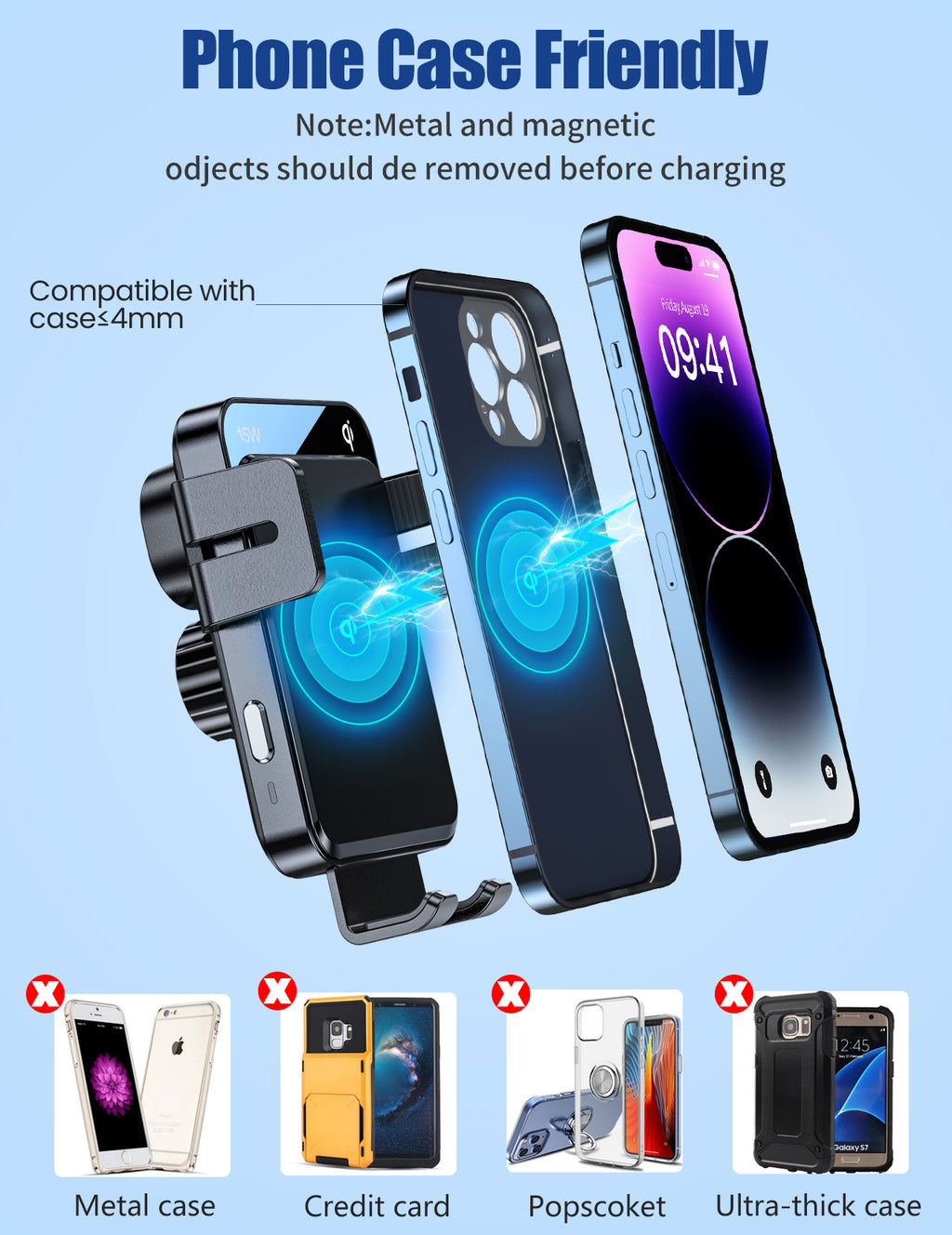 MOKPR 15W Wireless Car Charger, Cup Holder Mount with Telescopic Arm