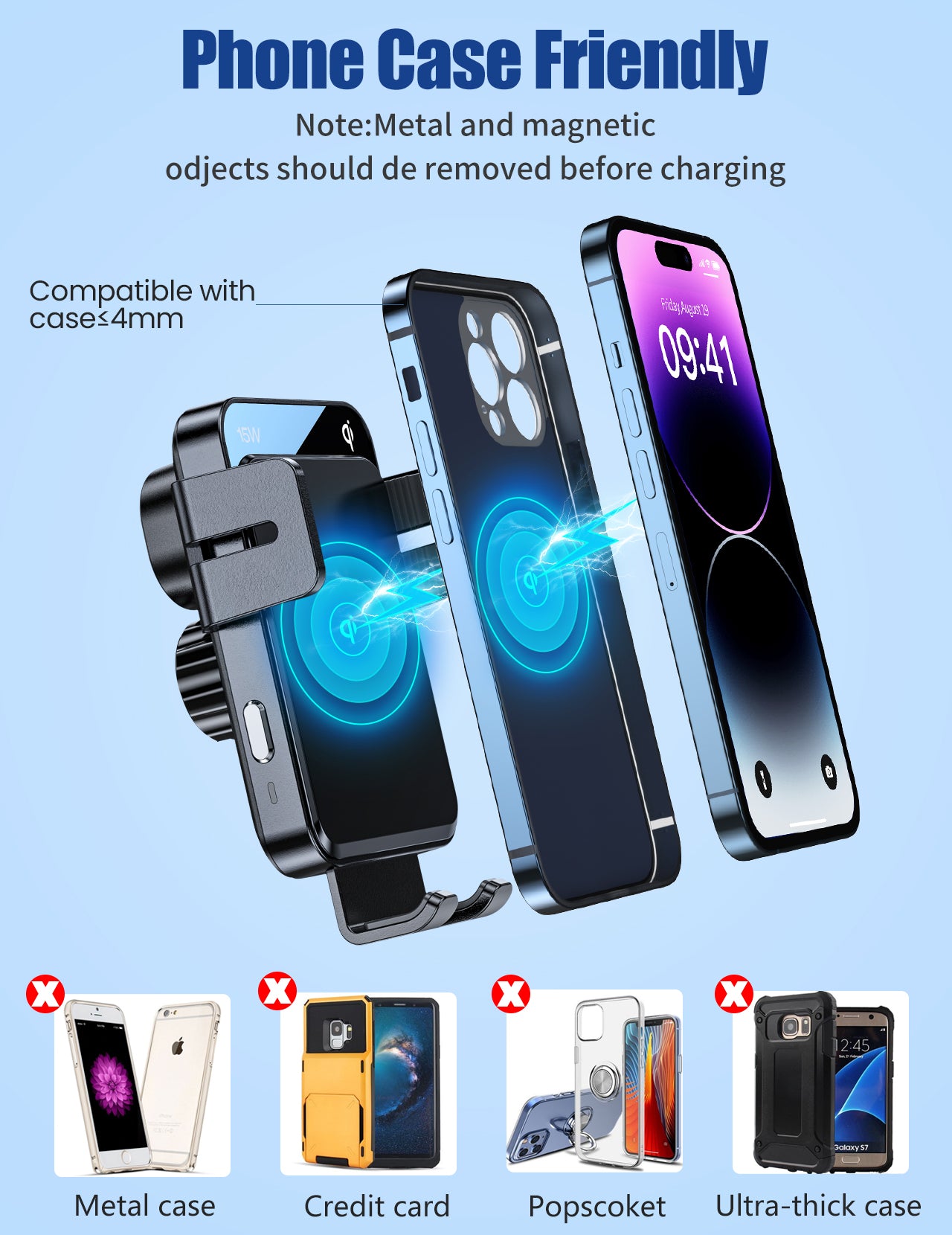 MOKPR 15W Wireless Car Charger, Cup Holder Mount with Telescopic Arm