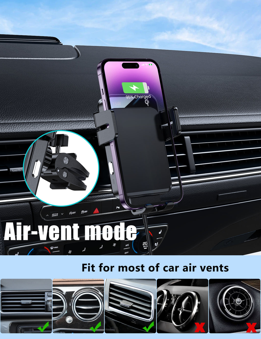 MOKPR 15W Wireless Car Charger, Cup Holder Mount with Telescopic Arm